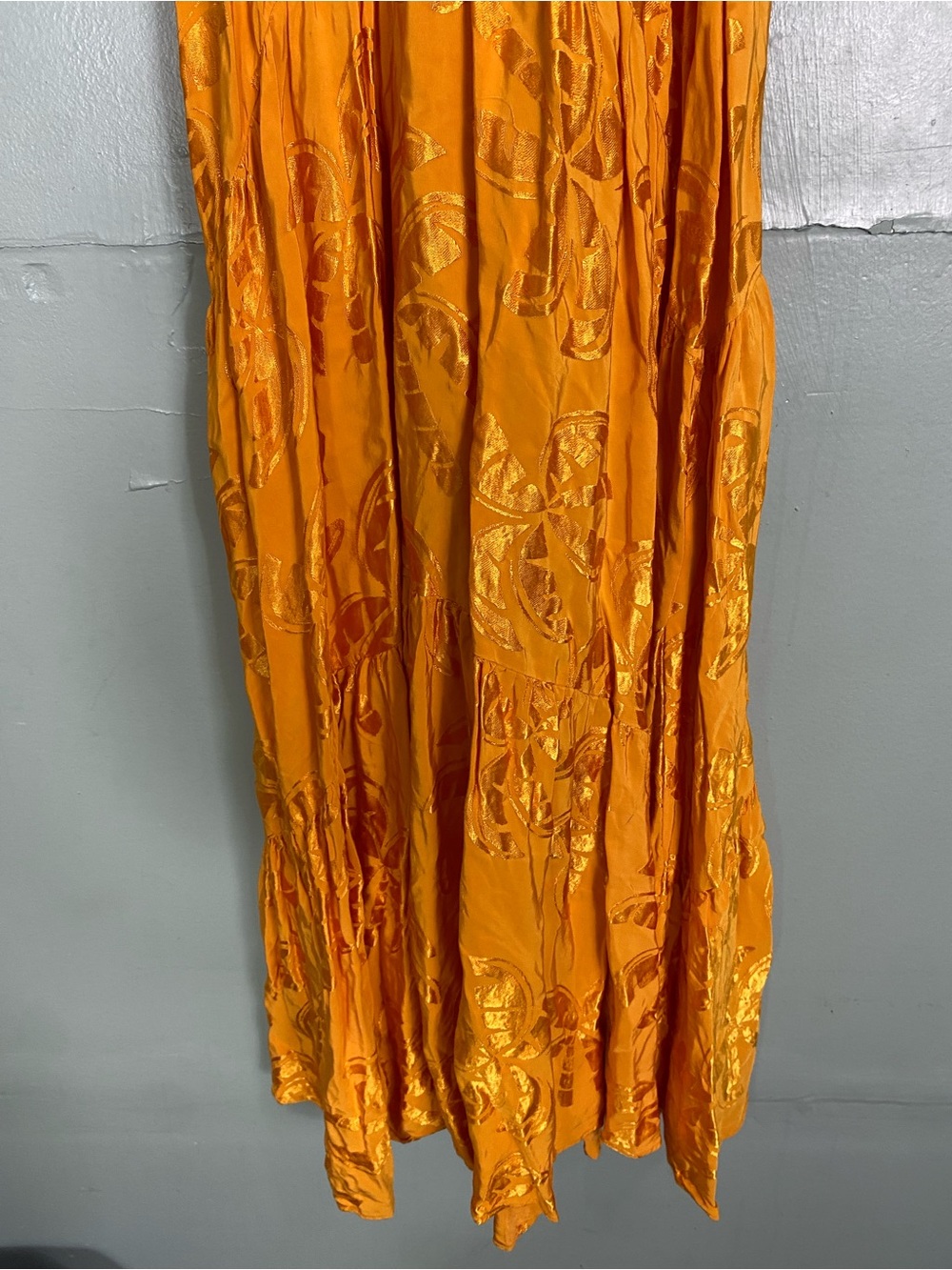 Far Rio Anthropologie V Neck Tiered Gold Orange Maxi Dress XS - Picture 4 of 8